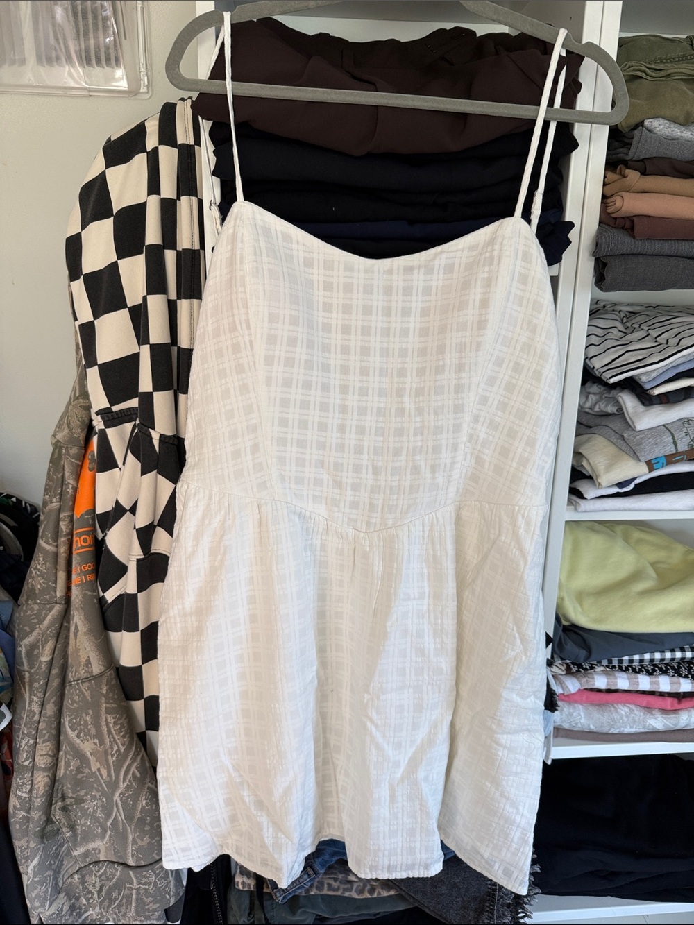 NWT White Backless Dress with Shorts and Subtle Pattern